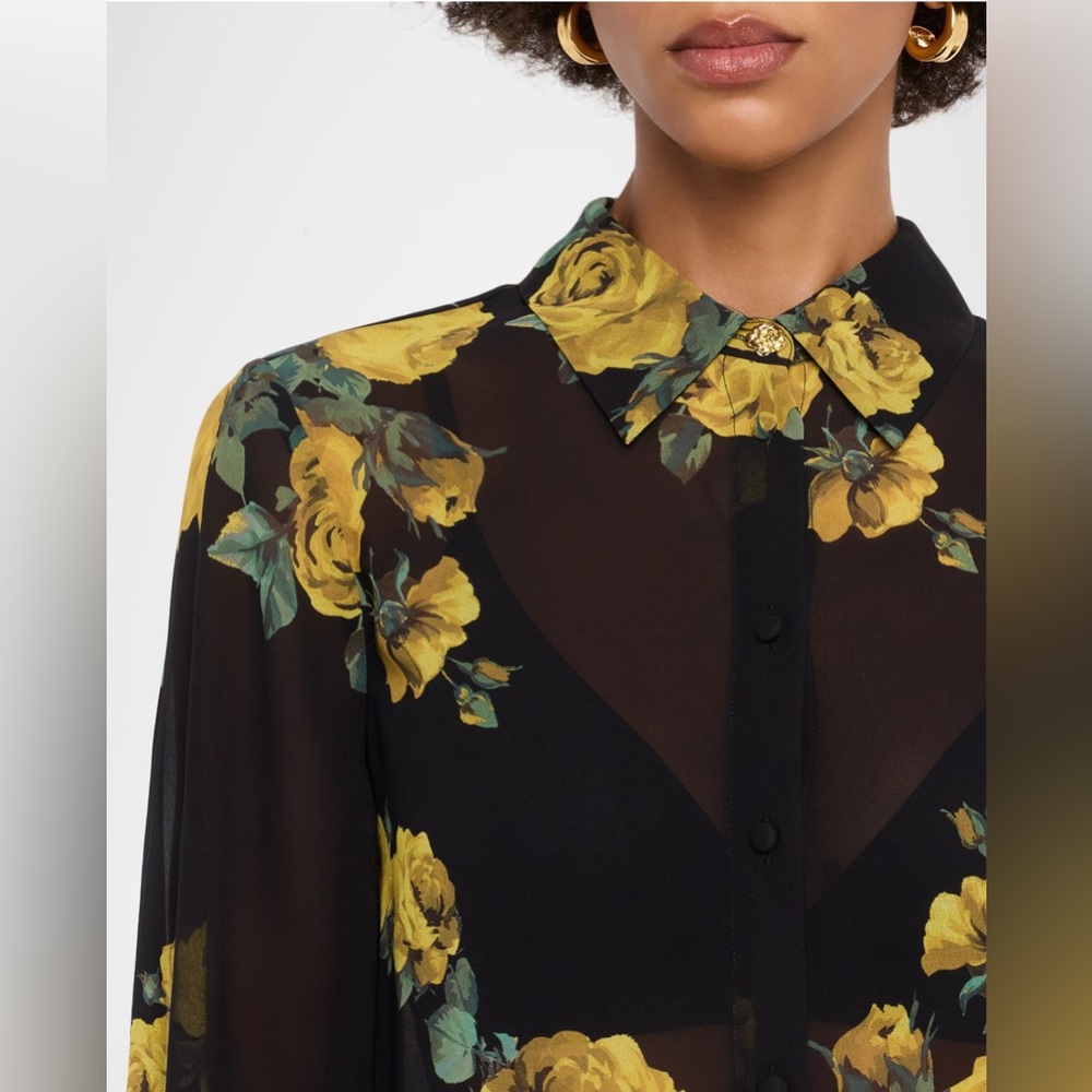 Alice + Olivia Candace Rosehips Blouson-Sleeve Buttoned Shirt - Picture 9 of 11